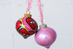 Pink & Purple Dot & Rainbow Heart Eyes Painted Ornaments Set