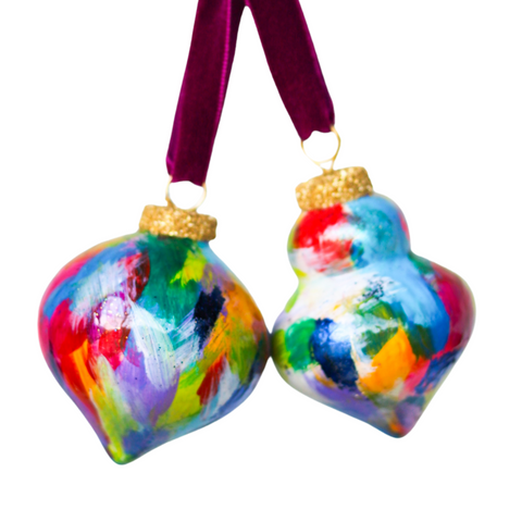 Rainbow Brushstroke Painted Ornaments Set
