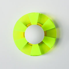 Neon Green Chartreuse etched wall plate.  Pop art inspired lighting designed by Sazerac Stitches in New Orleans LA.  Photographed on a white wall with a brass wallplate.