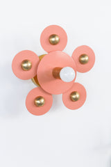 Peach and Brass modern geometric flushmount ceiling light or wall sconce.  Geometric, eclectic, and unique light fixture design.