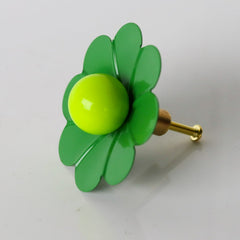 bright green and neon chartreuse floral daisy cabinet or furniture knob