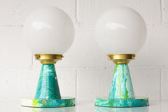 Marbled Teal & Chartreuse Finn Lamp