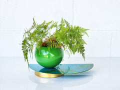 Teal & Green Marbled Demilune Planter