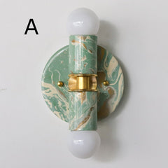 Vista Green, Cream, & Gold Marbled Thalia Sconces