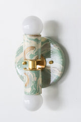 Vista Green, Cream, & Gold Marbled Thalia Sconces