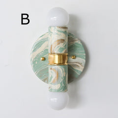 Vista Green, Cream, & Gold Marbled Thalia Sconces