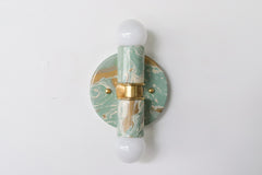 Vista Green, Cream, & Gold Marbled Thalia Sconces