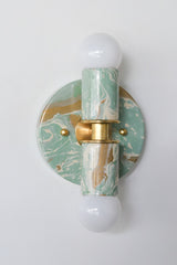 Vista Green, Cream, & Gold Marbled Thalia Sconces