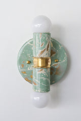 Vista Green, Cream, & Gold Marbled Thalia Sconces