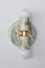 Vista Green, Cream, & Gold Marbled Thalia Sconces