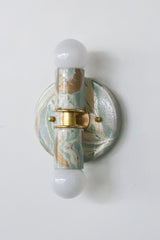 Vista Green, Cream, & Gold Marbled Thalia Sconces