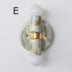 Vista Green, Cream, & Gold Marbled Thalia Sconces