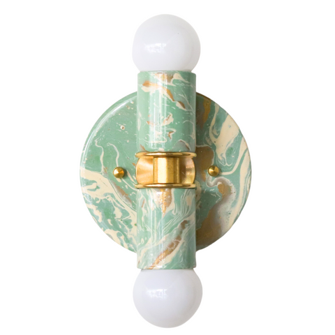 Vista Green, Cream, & Gold Marbled Thalia Sconces