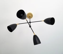 black and brass modern chandelier mid-century inspired MCM sazerac stitches Drew chandelier