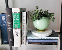 Mint brass and marble midcentury inspired short planter or vase