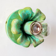 Aged green and turquoise floral sconce or flushmount ceiling light side view