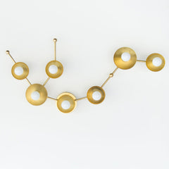 Brass Aquarius Constellation light inspired by astrology.  Flushmount ceiling light fixture or large wall sconce in brass