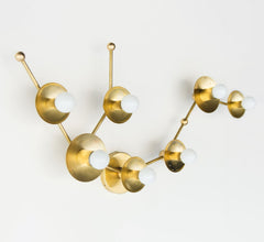 Brass Aquarius Constellation light inspired by astrology.  Flushmount ceiling light fixture or large wall sconce in brass