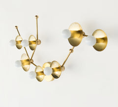 Brass Aquarius Constellation light inspired by astrology.  Flushmount ceiling light fixture or large wall sconce in brass
