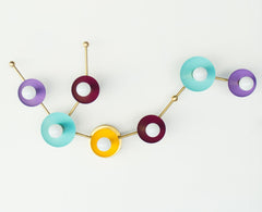 purple, mustard, teal, and brass Aquarius Constellation light inspired by astrology.  Flushmount ceiling light fixture or large wall sconce in brass
