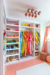 mid century modern inspired rainbow walk in closet