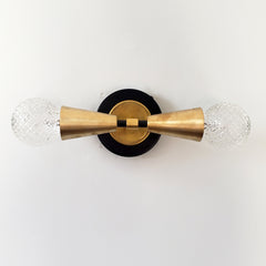black and gold art deco geometric inspired wall lighting for bathroom renovations