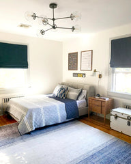 Bedroom chandelier with blue grey accents