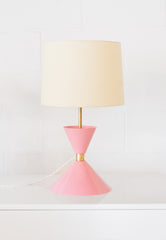 Off-white and pastel pink mid century modern inspired table lamp made in New Orleans by Sazerac stitches