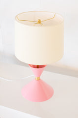 Off-white and pastel pink mid century modern inspired table lamp made in New Orleans by Sazerac stitches