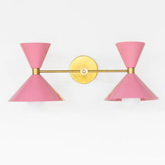 Pink and Brass mid century modern style two light wall sconce