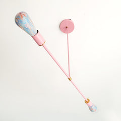 Pink & Brass long chandelier with flower light bulbs