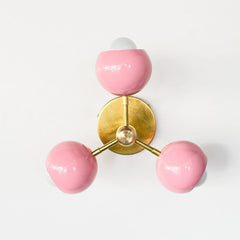 light pink and brass mid century modern flushmount ceiling light or wall sconce