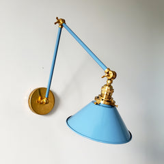Brass and Hydrangea blue modern adjustable cone task light