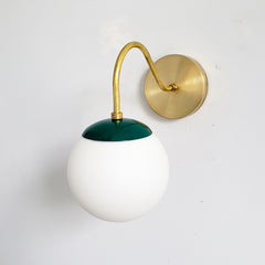 Brass and Mermaid Green Fontainebleau modern curved arm sconce art deco inspired design