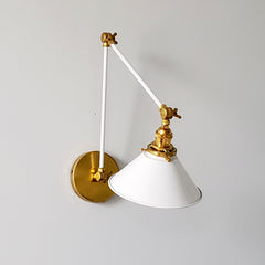 White and brass cora adjustable sconce bedside lamp open shelving sconces