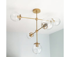 Cabildo Chandelier: Large Brass or Chrome and Glass modern chandelier