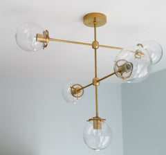 Cabildo Chandelier: Large Brass or Chrome and Glass modern chandelier