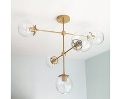 Cabildo Chandelier: Large Brass or Chrome and Glass modern chandelier