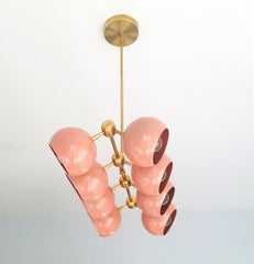 Peach and brass long chandelier midcentury modern inspired italian design stilnovo design home decor