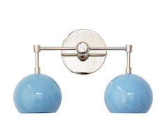 Light Blue and chrome two light mid century modern wall sconce - front view