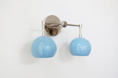 Light Blue and chrome two light mid century modern wall sconce - other side view