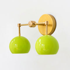 Chartreuse and Brass two light mid century modern sconce