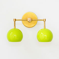 Chartreuse and Brass two light mid century modern sconce
