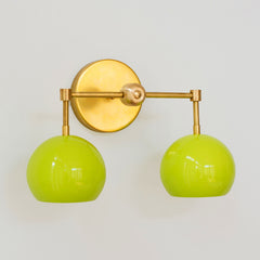 Chartreuse and Brass two light mid century modern sconce