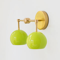 Chartreuse and Brass two light mid century modern sconce