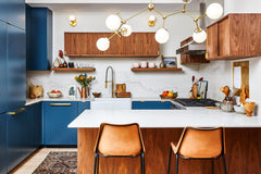 two tone kitchen design with brass and glass kitchen lighting by sazerac stitches