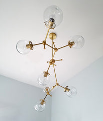 organic asymmetric large brass chandelier with glass modern contemporary lighting light fixture brass