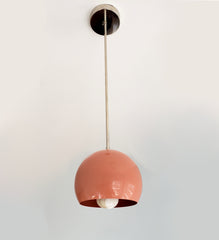 chrome and peach midcentury modern inspired large globe pendant light