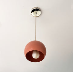 chrome and peach midcentury modern inspired large globe pendant light