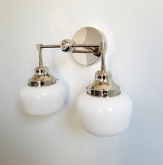 chrome bathroom wall sconce schoolhouse lighting traditional decor bathroom renovation
